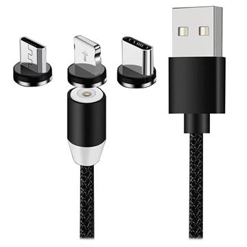 3-in-1 LED Magnetic Cable - Lightning, USB-C, MicroUSB - 1m - Black