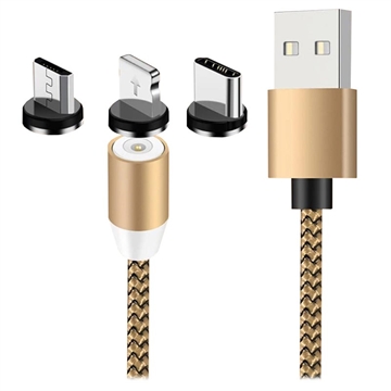 3-in-1 LED Magnetic Cable - Lightning, USB-C, MicroUSB - 1m - Gold