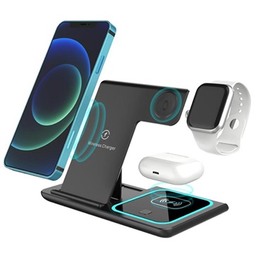 3-in-1 Portable Wireless Charging Station - Apple Watch, iPhone, AirPods (Open Box - Excellent) - Black