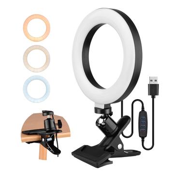 6.3 2700K-5500K Selfie Ring Video Light with Clamp Mount for Online Teaching Makeup Video Recording Live Steaming