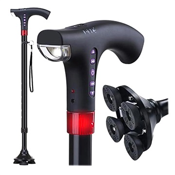 Adjustable Elderly LED Walking Stick with Smart Alarm