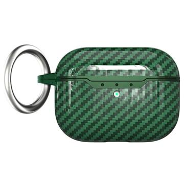 AirPods Pro 2 TPU Case with Carabiner - Carbon Fiber - Green