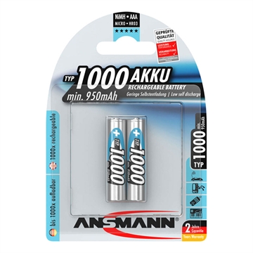 Ansmann NiMH Rechargeable Battery AAA / HR03 1000mAh - 2 Pcs.