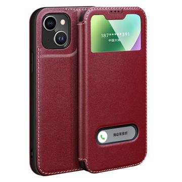 Dual View iPhone 14 Plus Flip Leather Case - Wine Red