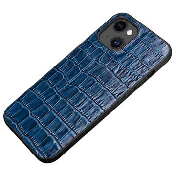 Crocodile Series iPhone 14 Leather Coated Case - Blue
