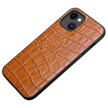 Crocodile Series iPhone 14 Leather Coated Case - Brown