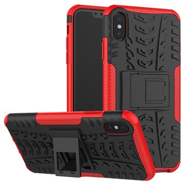 Anti-Slip iPhone XS Max Hybrid Case with Stand - Red / Black