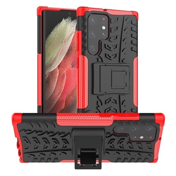 Anti-Slip Samsung Galaxy S22 Ultra 5G Hybrid Case with Stand - Red / Black