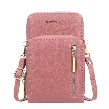 BAELLERRY N0110 Women Double Layer Zipper Wallet PU Leather Cellphone Purse with Shoulder Strap - Dark Pink