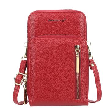 BAELLERRY N0110 Women Double Layer Zipper Wallet PU Leather Cellphone Purse with Shoulder Strap - Red