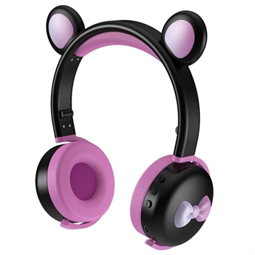 Bear Ear Bluetooth Headphones BK7 with LED - Black