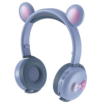 Bear Ear Bluetooth Headphones BK7 with LED - Blue