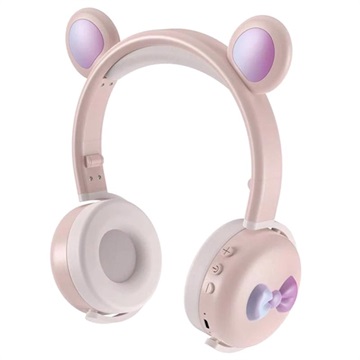 Bear Ear Bluetooth Headphones BK7 with LED - Pink