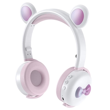 Bear Ear Bluetooth Headphones BK7 with LED - White