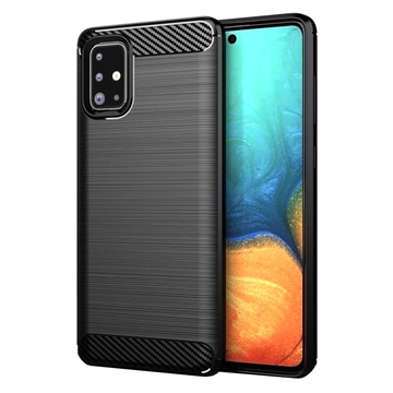 Samsung Galaxy A71 Brushed TPU Case - Carbon Fiber - Black