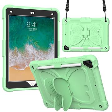 Butterfly Shape Kickstand PC + Silicone Tablet Case Cover with Shoulder Strap for iPad 9.7-inch (2018)/(2017)/iPad Air 2 - Green