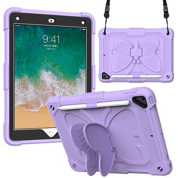 Butterfly Shape Kickstand PC + Silicone Tablet Case Cover with Shoulder Strap for iPad 9.7-inch (2018)/(2017)/iPad Air 2 - Purple