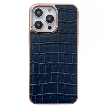 Crocodile Series iPhone 14 Pro Max Leather Coated Case - Blue