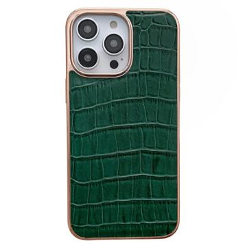 Crocodile Series iPhone 14 Pro Max Leather Coated Case - Green
