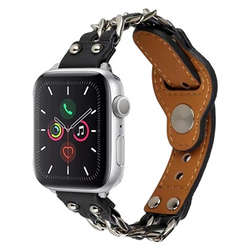 Apple Watch Series 9/8/SE (2022)/7/SE/6/5/4/3/2/1 Chain Leather Strap - 41mm/40mm/38mm - Black