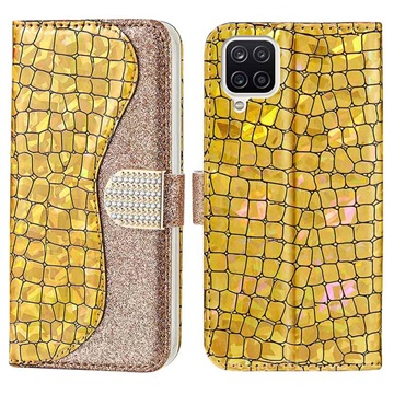 Croco Bling Series Samsung Galaxy A12 Wallet Case - Gold