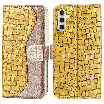 Croco Bling Series Samsung Galaxy A14 Wallet Case - Gold