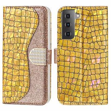 Croco Bling Series Samsung Galaxy S21 FE 5G Wallet Case - Gold