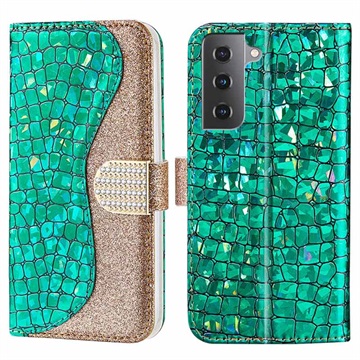 Croco Bling Series Samsung Galaxy S21 FE 5G Wallet Case - Green