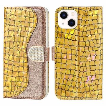 Croco Bling Series iPhone 14 Plus Wallet Case - Gold