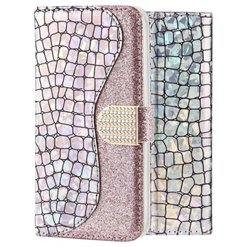 Croco Bling Samsung Galaxy A70 Wallet Case - Silver