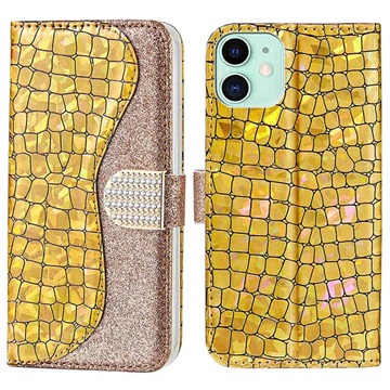 Croco Bling Series iPhone 13 Mini Wallet Case - Gold