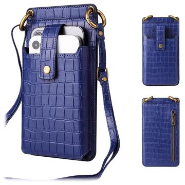 Crocodile Pattern Smartphone Crossbody Bag with Makeup Mirror - Blue
