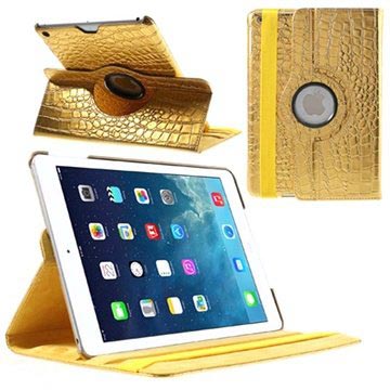 iPad Air Rotary Smart Leather Case - Crocodile - Gold