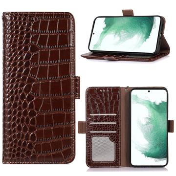 Crocodile Samsung Galaxy A14 Wallet Leather Case with RFID - Brown
