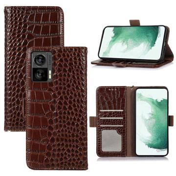 Crocodile Series Motorola Edge 30 Neo Wallet Leather Case with RFID - Brown