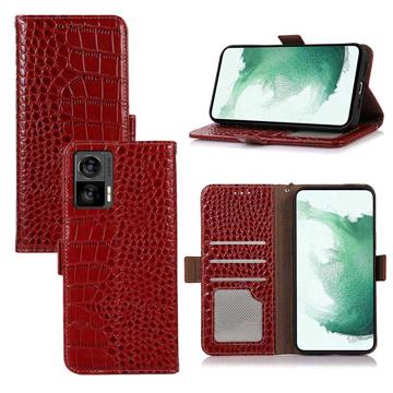 Crocodile Series Motorola Edge 30 Neo Wallet Leather Case with RFID - Red