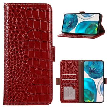 Crocodile Series Motorola Moto E22/E22i Wallet Leather Case with RFID - Red