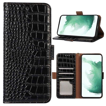 Crocodile Series Motorola Moto S30 Pro Wallet Leather Case with RFID - Black