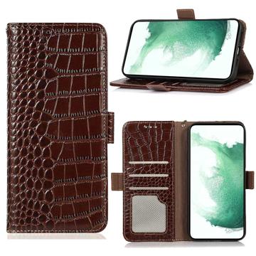 Crocodile Series Nokia G400 Wallet Leather Case with RFID - Brown