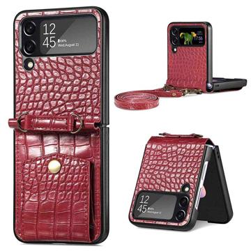 Crocodile Series Samsung Galaxy Z Flip4 Case with Strap - Red