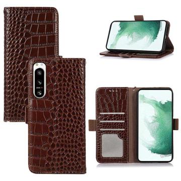 Crocodile Series Sony Xperia 5 IV Wallet Leather Case with RFID - Brown
