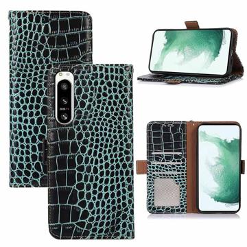 Crocodile Series Sony Xperia 5 IV Wallet Leather Case with RFID - Green