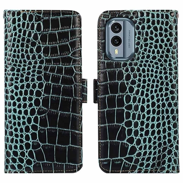 Crocodile Nokia X30 Wallet Leather Case with RFID - Green