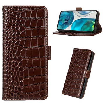 Crocodile Series Motorola Moto G62 5G Wallet Leather Case with RFID - Brown