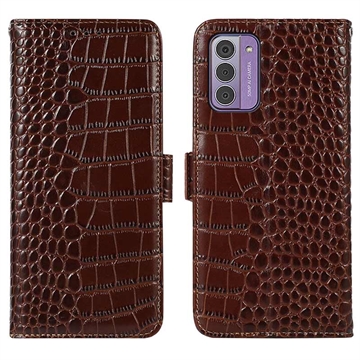Nokia G42 Crocodile Series Wallet Leather Case with RFID - Brown