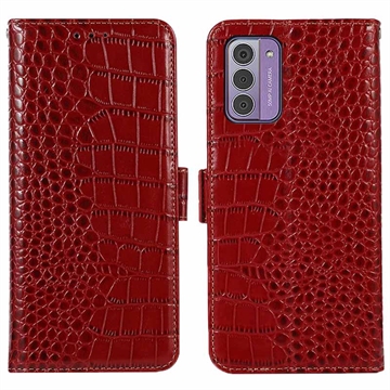 Nokia G42 Crocodile Series Wallet Leather Case with RFID - Red