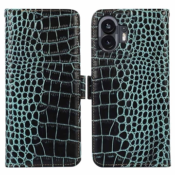 Nothing Phone (2) Crocodile Series Wallet Leather Case with RFID - Green