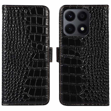 Crocodile Series Honor X8a Wallet Leather Case with RFID - Black