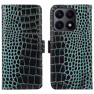 Crocodile Series Honor X8a Wallet Leather Case with RFID - Green
