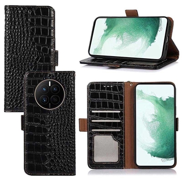 Crocodile Series Huawei Mate 50 Wallet Leather Case with RFID - Black